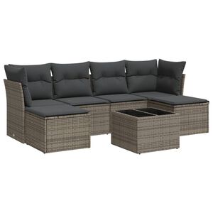 vidaXL Set canapele de grădină, 7 piese, cu perne, gri, poliratan