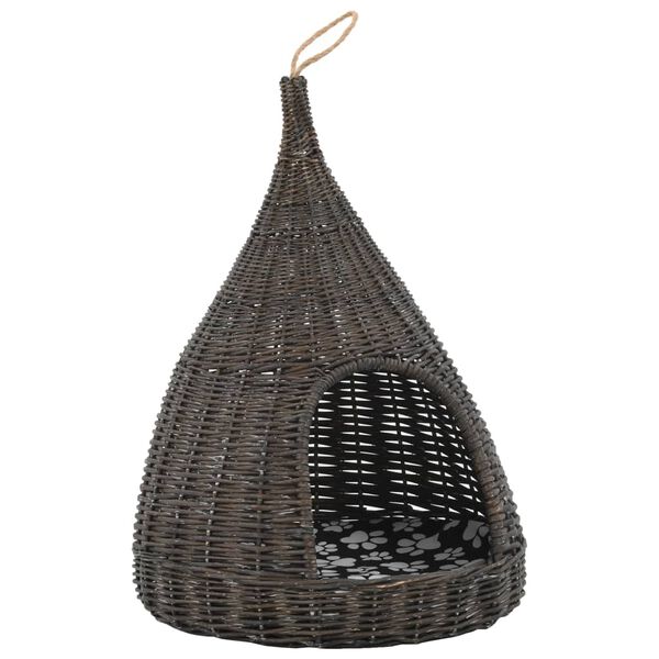 vidaXL Casă de pisici cu pernă, gri, 40x60 cm, salcie naturală, teepee