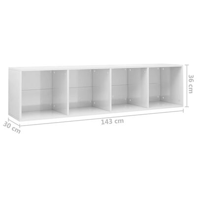 vidaXL Bibliotecă/Comodă TV, alb lucios, 36 x 30 x 143 cm, PAL
