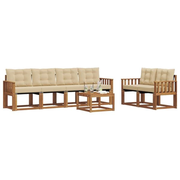 vidaXL Set de canapele de exterior cu pernă 7 pcs Natural și Bej