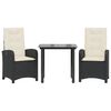vidaXL Set mobilier de grădină cu perne, 3 piese, negru, poliratan