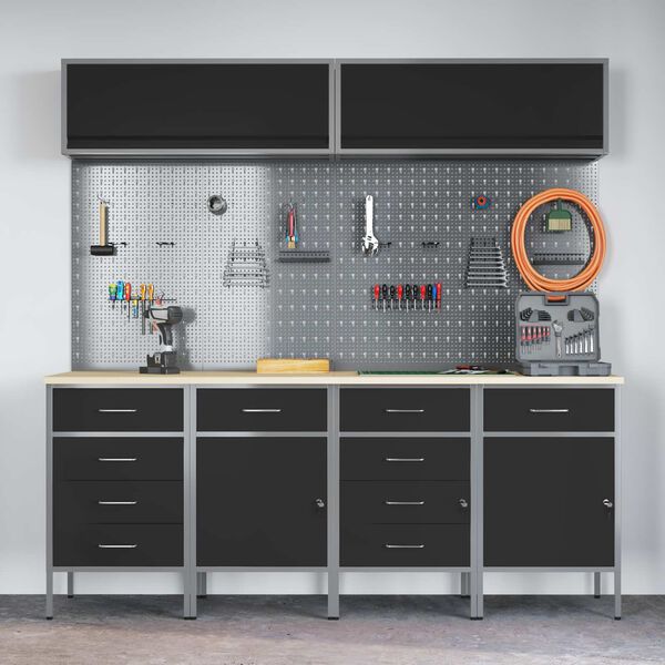 vidaXL Set de dulapuri de lucru cu sertar cu depozitare 10 pcs Negru