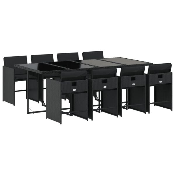 vidaXL Set mobilier de grădină cu perne, 9 piese, negru, poliratan