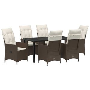 vidaXL Set de masă pentru grădină cu pernă 7 pcs Maro Rattan poli