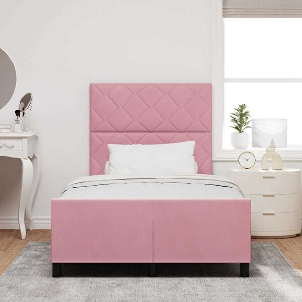 vidaXL Pat cu arcuri cu headboard Roz 120 x 190 cm Catifea