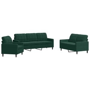 vidaXL Set de canapele cu perne, 3 piese, verde &icirc;nchis, catifea