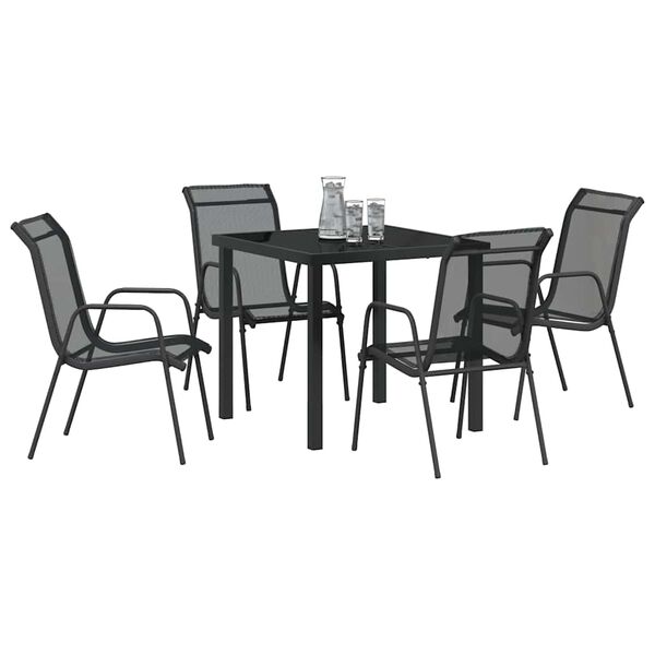 vidaXL Set de masă pentru grădină 5 pcs Negru