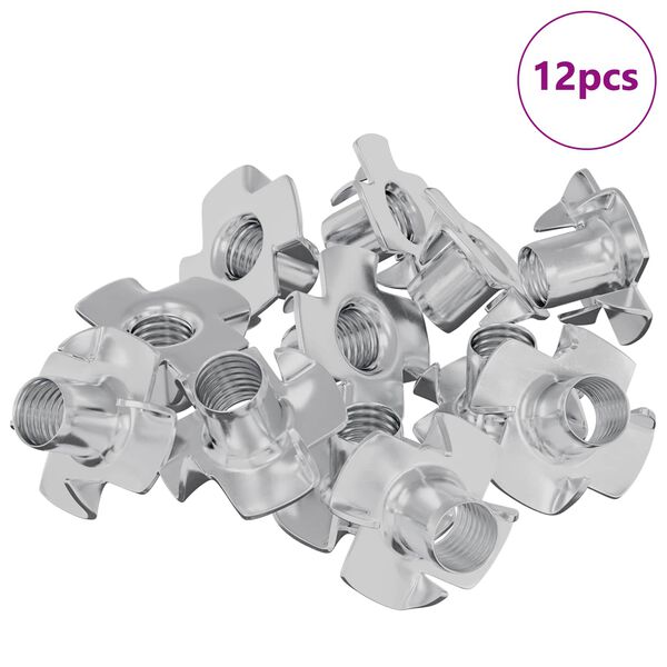 vidaXL T-nut cu prongs 12 pcs Argintiu M6 mm Oțel
