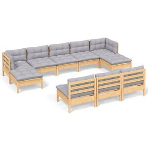 vidaXL Set mobilier de grădină cu perne gri 10 piese lemn masiv de pin