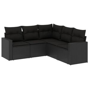 vidaXL Set mobilier de grădină cu perne, 5 piese, negru, poliratan