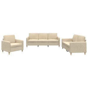 vidaXL Set de canapele cu perne, 3 piese, crem, textil
