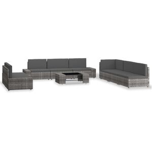 vidaXL Set mobilier de grădină, 9 piese, gri, poliratan
