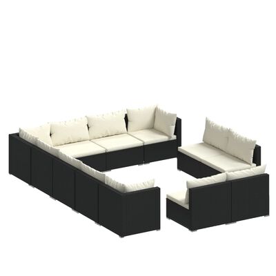 vidaXL Set mobilier de grădină cu perne, 12 piese,negru, poliratan
