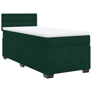 vidaXL Pat box spring cu saltea, verde &icirc;nchis, 90x190 cm, catifea
