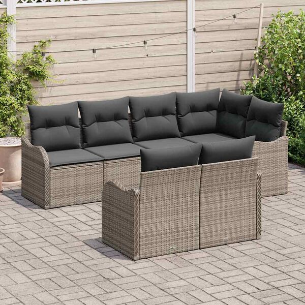 vidaXL Set de canapele pentru grădină cu pernă 7 pcs Gri Rattan poli