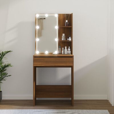 vidaXL Masă de toaletă cu LED, stejar maro, 60x40x140 cm