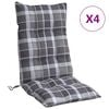 vidaXL Perne scaun cu spătar &icirc;nalt, 4 buc., gri, carouri textil oxford