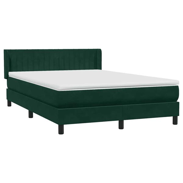 vidaXL Pat box spring cu saltea, verde &icirc;nchis, 160x220 cm, catifea