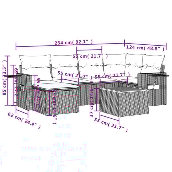 vidaXL Set canapele de grădină cu perne, 7 piese, negru, poliratan