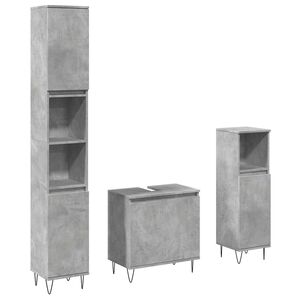 vidaXL Set mobilier de baie, 3 piese, gri beton, lemn compozit
