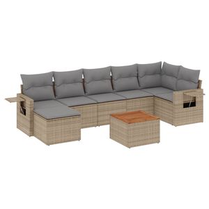 vidaXL Set canapele de grădină, 8 piese, cu perne, bej, poliratan