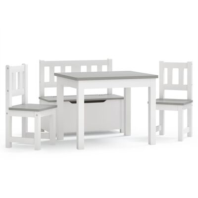 vidaXL Set masă&scaune pentru copii, 4 piese, alb și gri, MDF