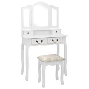 vidaXL Set masă de toaletă cu taburet alb 80x69x141 cm lemn paulownia