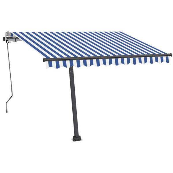 vidaXL Copertină autonomă retractabilă manual albastru&alb 350x250 cm