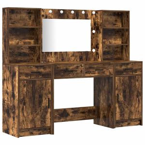 vidaXL Set masă de toaletă cu LED 3 pcs Stejar fumuriu Lemn compozit