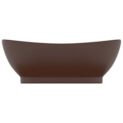 vidaXL Chiuvetă lux, preaplin maro închis mat 58,5x39 cm ceramică oval