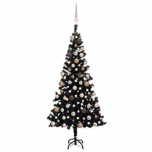 vidaXL Brad Crăciun pre-iluminat cu set globuri, negru, 120 cm, PVC