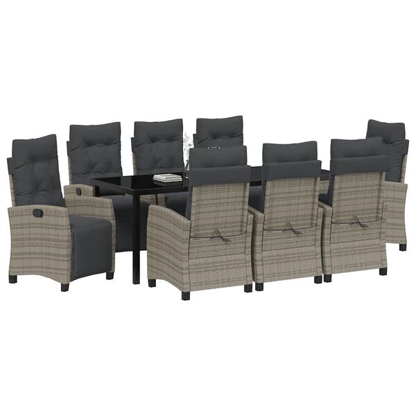 vidaXL Set de masă pentru grădină cu pernă 9 pcs Gri poliratan