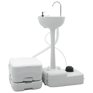 vidaXL Set de Toaletă pentru Camping 2 buc. Gri și alb