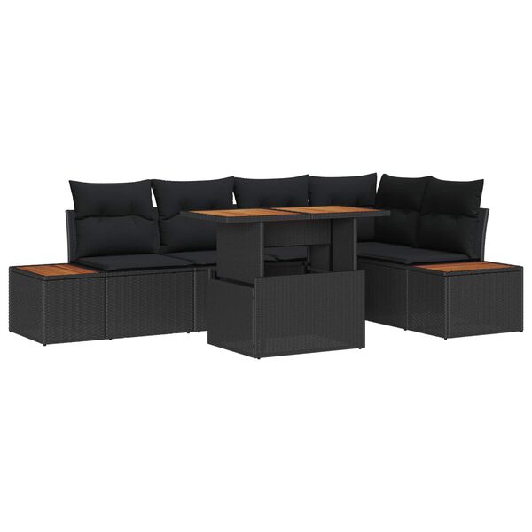 vidaXL Set de canapele pentru grădină 6 pcs Negru Rattan poli