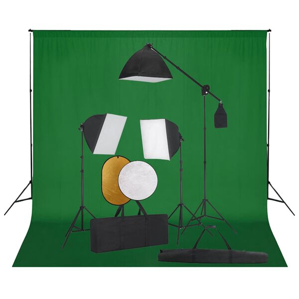vidaXL Set studio foto cu lumini softbox, fundal și reflector