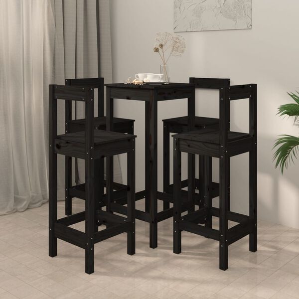 vidaXL Set mobilier de bar, 5 piese, negru, lemn masiv de pin