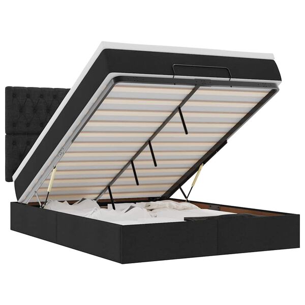vidaXL Cadru de pat otoman cu saltea țesătură neagră 140x200cm