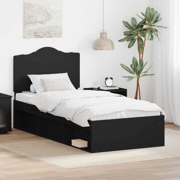 vidaXL Cadru de pat cu headboard Negru 90 x 190 cm Lemn de pin masiv