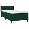 vidaXL Pat box spring cu saltea, verde &icirc;nchis, 90x200 cm, catifea