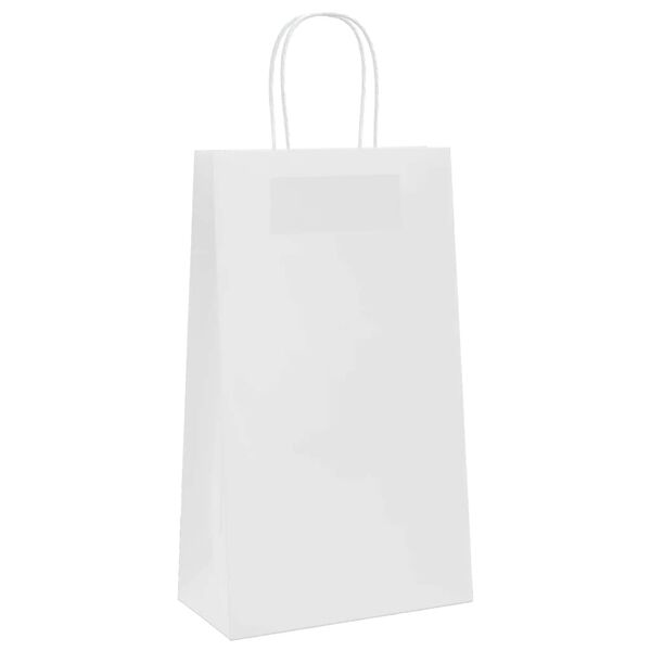 vidaXL Pungi de h&acirc;rtie 250 buc cu m&acirc;nere albe 21x11x36 cm