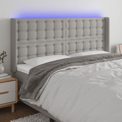 vidaXL Tăblie de pat cu LED, gri deschis, 163x16x118/128 cm, textil