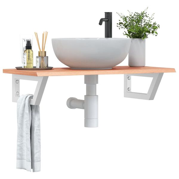 vidaXL Raft pentru lavoar montat pe perete, oțel și lemn masiv stejar