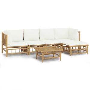vidaXL Set mobilier de grădină cu perne alb crem, 6 piese, bambus