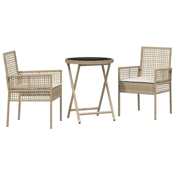 vidaXL Set Bistro de Grădină 3 pcs Bej poliratan