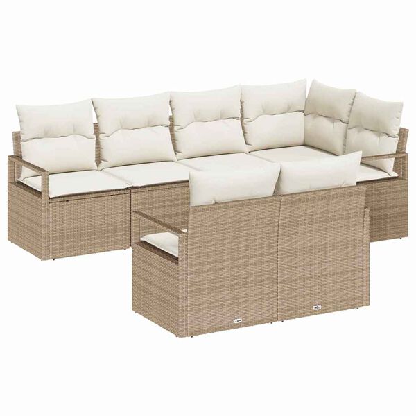 vidaXL Set de canapele pentru grădină 7 pcs Bej Rattan poli