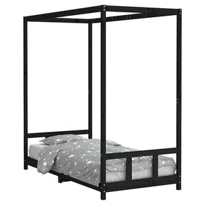 vidaXL Cadru de pat pentru copii, negru, 90x190 cm, lemn masiv de pin