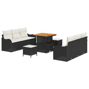 vidaXL Set de canapele pentru grădină 9 buc. Negru poliratan