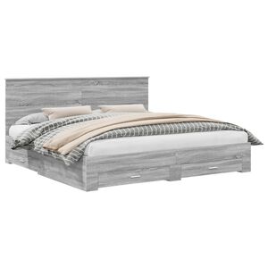 vidaXL Cadru de pat cu headboard Gri Sonoma 200 x 200 cm Lemn compozit