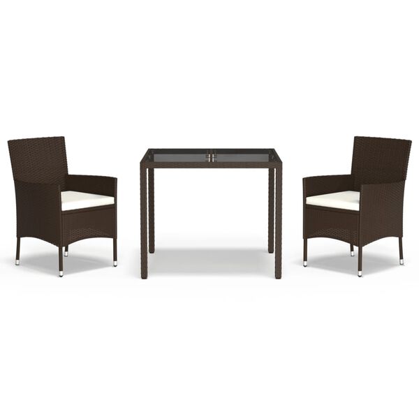 vidaXL Set mobilier de grădină cu perne, 3 piese, maro, poliratan
