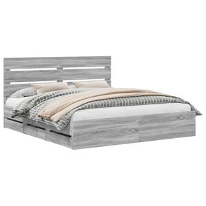 vidaXL Cadru de pat cu sertar Gri Sonoma 200 x 200 cm Lemn Ingineresc